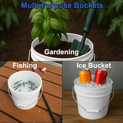 1-Gallon Bucket with Airtight Lid – Made in USA, Food Grade BPA Free Plastic, Heavy Duty Multi-Use, Metal Handle with Grip, Stackable Storage – White, 1 Pack - color: 1 Gallon - White, size: 1