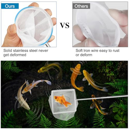 Stainless Steel Retractable Fish Net Set of 4 (4 Sizes), findTop Fine Mesh Aquarium Net for Fish Tank, Small Fish Nets with Durables Handle, Top 4 Models for Freshwater and Saltwater