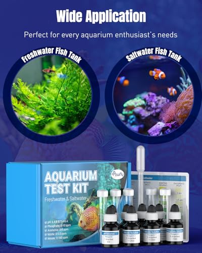 Pawfly 5 in 1 Aquarium Water Master Test Kit, Aquarium Water Test Kit Fish Tank Water Testing Kit for pH Nitrite Nitrate Ammonia & Phosphate, Aquarium Test Kit for Freshwater & Saltwater Fish Tanks - color: Blue Standard Kit Pack