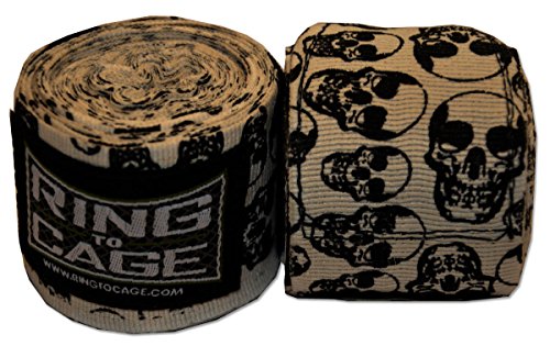 Ring to Cage Handwraps Mexican Style Stretchable- Patterned 180" Long - 23 Color Patterns - color: Black Skull