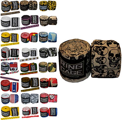 Ring to Cage Handwraps Mexican Style Stretchable- Patterned 180" Long - 23 Color Patterns - color: Black Skull