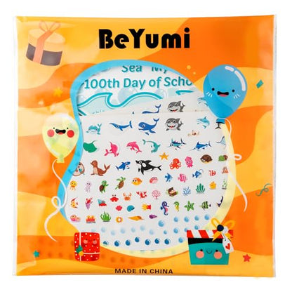 BeYumi Sea Animal Sticker Scene - 24Pcs 100 Days of School Fish Tank Scene Sticker Craft Kit for Kids Make Ocean Animals World Art Craft 100th Day of School Party Preschool Classroom Activities