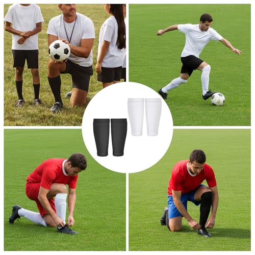 2 Pairs Shin Guard Sleeves, Soccer Shin Guard Covers Soft Soccer Sock Sleeves Shins Pads Socks Breathable Shins Pads Holders for Man Woman Adults Beginners Sport Football Black & White L