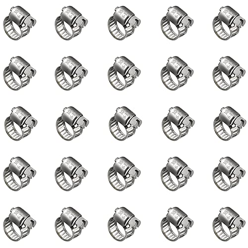 25 Pack Stainless Steel Hose Clamps, 1/4 inch to 1/2 inch Worm Gear Metal Hose Clamps for Pipe, Dryer Repair, Tubing and Fuel Line - size: 1/4" ~ 1/2"