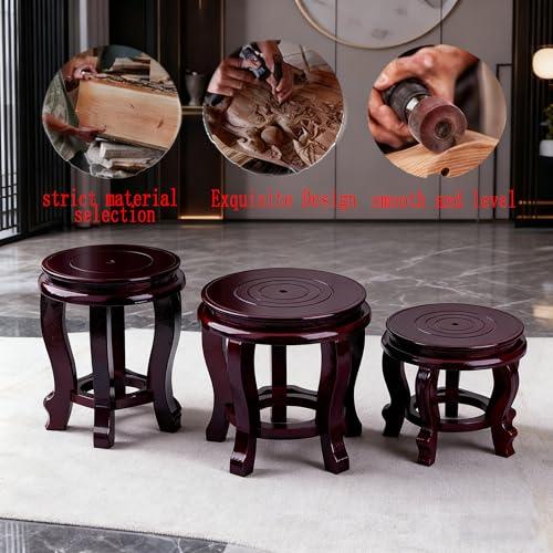 11 Inch Wooden Oriental Plant Stand, Chinese Style Round Wood Display Base for Vase, Pot, Fishbowl, Fish Tank - Indoor Outdoor Home Decoration