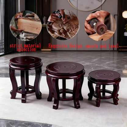 11 Inch Wooden Oriental Plant Stand, Chinese Style Round Wood Display Base for Vase, Pot, Fishbowl, Fish Tank - Indoor Outdoor Home Decoration