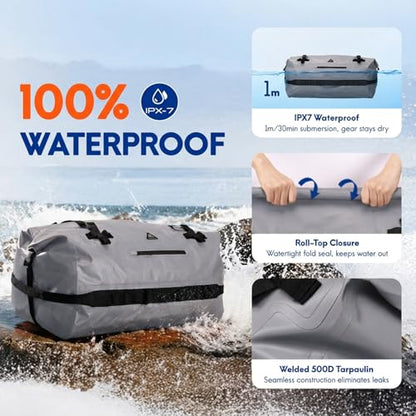 Haimont IPX7 Waterproof Roll-Top Dry Duffel Backpack Bag - color: Light Gray, size: 60L