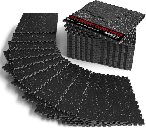 Mikolo 0.56'' Thick 12 Pcs 48 Sq Ft Gym Flooring Mats, High-Density EVA Foam with Rubber Top, Interlocking Exercise Equipment Mats for Home Gym, Protective Workout Mat - size: 24"L x 24"W x 0.6"Th | 24 Tiles (96 Sq Ft)