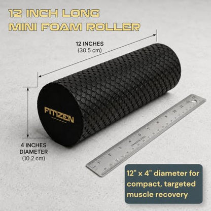 Foam Roller for Muscle Massage, Stiff Back Pain Relief, Physical Therapy, Deep Tissue, Exercise Equipment for Home Gym, Stress, Yoga, Pilates for the Fit Citizen (Black, Mini 12 x 4 Inches) - size: Mini 12 x 4 Inch