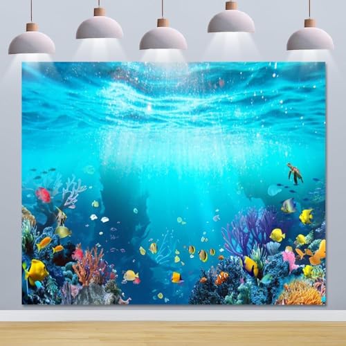 Under The Sea Backdrop 10x8ft Seabed Underwater World Ocean Mermaid Birthday Party Banner Decorations Turtles Fish Coral Photography Background Aquarium Backdrops