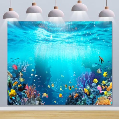 Under The Sea Backdrop 10x8ft Seabed Underwater World Ocean Mermaid Birthday Party Banner Decorations Turtles Fish Coral Photography Background Aquarium Backdrops