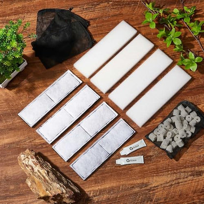 15 Pcs Underwater Filter Media Compatible with Fluval U4, Including 4 Biological Foam Mat, 4 Poly/Carbon, 500g Bio-Ring, 4 Mesh Bags, 2 Grease, Maintenance & Replacement Filter Media Kit - size: Compatible with Fluval U4