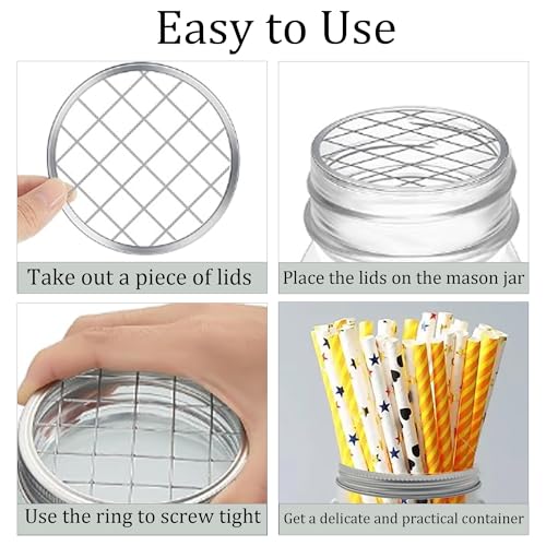 18PCS 2.7” Mason Jar Flower Frog Lids, 70mm Metal Grid Lid Insert Organizer for Regular Mouth Canning Jars, Square Hole Floral Arrangement Holder for Fresh Flower Display