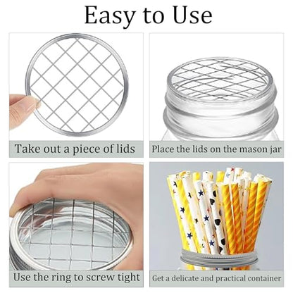 18PCS 2.7” Mason Jar Flower Frog Lids, 70mm Metal Grid Lid Insert Organizer for Regular Mouth Canning Jars, Square Hole Floral Arrangement Holder for Fresh Flower Display