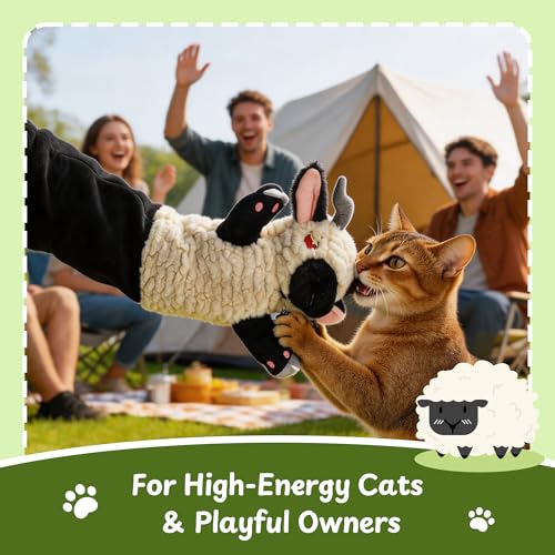 Cat Wrestling Glove, 22 inch Cat Puppet Wrestler with 3 Catnip Pouches & 3 Layer Resistant Protection, Interactive Cat Toy with Removable Bell for Boredom Relief & Mental Stimulation, Sheep - color: Sheep