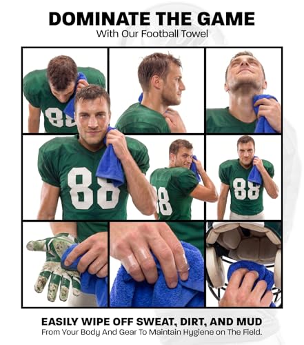 Blue Football Towel with Hook & Loop Fastener (Royal Blue) | Quarterback QB Sports Towel Football to Clean Hands, Visor and Gloves - Highly Absorbent, Quick Dry - color: Royal Blue