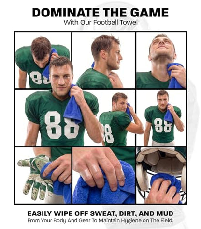 Blue Football Towel with Hook & Loop Fastener (Royal Blue) | Quarterback QB Sports Towel Football to Clean Hands, Visor and Gloves - Highly Absorbent, Quick Dry - color: Royal Blue