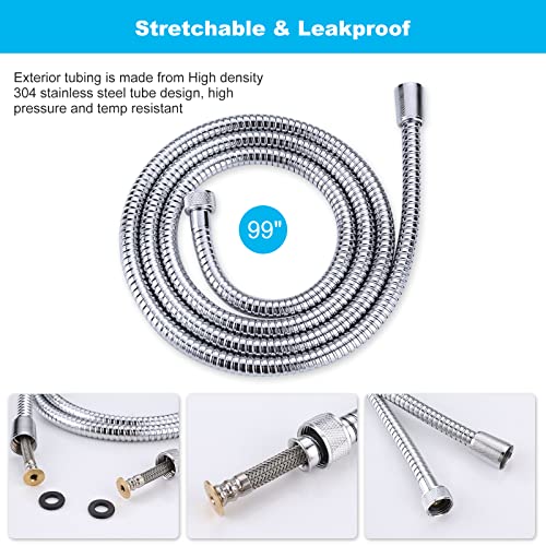 Chrome Finished Shower Hose, 99 Inches Extra Long Shower Hose Attachment for Shower Head SUS 304 Stainless Steel Bathroom Bathing Handheld Shower Head Hose with Brass Insert and Nut - color: Chrome, size: 99inch
