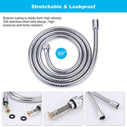 Chrome Finished Shower Hose, 99 Inches Extra Long Shower Hose Attachment for Shower Head SUS 304 Stainless Steel Bathroom Bathing Handheld Shower Head Hose with Brass Insert and Nut - color: Chrome, size: 99inch
