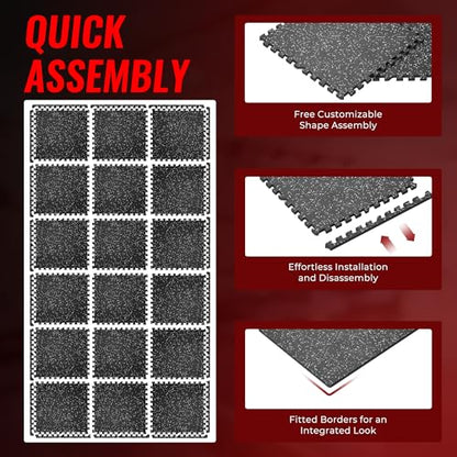SUPERJARE 0.79'' Extra-Thick Exercise Equipment Mats, 18 Pcs 72 Sq Ft Rubber Top Floor Tiles with High Density EVA Foam, Interlocking Gym Flooring for Home Gym, Workout Mat, Black/Grey - size: 18 Tiles (72 Sq Ft)