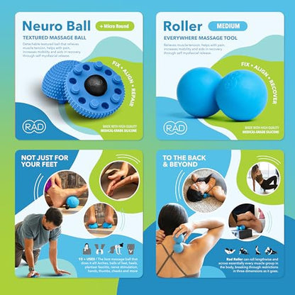 RAD Back Relief Massage Set – Myofascial Release Bundle for Back Pain, Muscle Recovery, and Mobility - Includes Exercise Foam Rollers, XL Peanut Massage Ball, and Neuro Ball Foot Roller - style: Back Bundle – 4-Piece