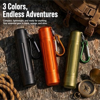 Waterproof Pill Container, Airtight Metal Tube Storage with Dual-Opening Lids, Hooks, Aluminium Smell Proof Keychain Spice Bottle Portable Case for Camp, Travel, Outdoor