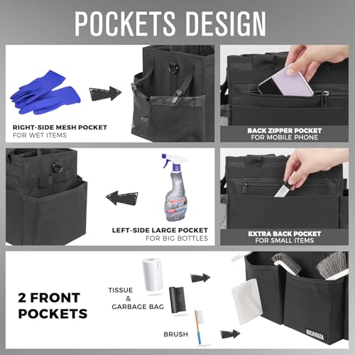Compact Wearable Cleaning Caddy, Small Supplies Organizer with Handle & Shoulder Straps for Housekeepers, Under Sink & Car Cleaning Tool Organizer Bag (Black) - color: Black