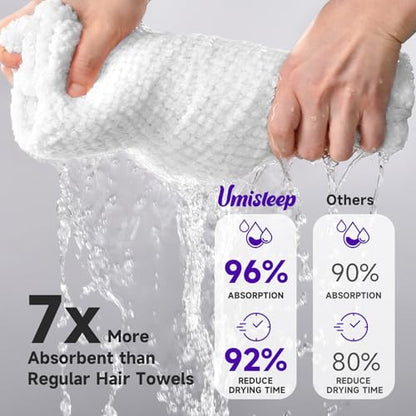 Umisleep Extra Large Microfiber Hair Towel, Ultra Absorbent, White - color: White