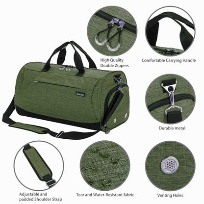 Sports Small Gym Bag for Men and Women Travel Duffel Bag Workout Bag with Shoes Compartment&Wet Pocket - color: green