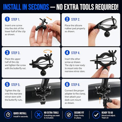 Universal Dash Cam Mount for Rove R2-4K, R2-4K Pro, R2-4K Dual, Redtiger Dash Cam - Suction Cup Replacement – Stable Rearview Mirror Holder Bracket Kit