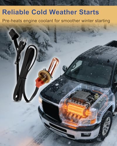 Engine Block Heater Fits for Chevrolet GMC 2001-2008 V8 6.6L, Diesel (Duramax), 2007-2015 V8 6.6L, Diesel (Duramax), 120V 1000 Watts 40mm Diameter, Threaded Engine Block Immersion Heater