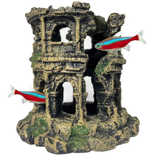 Antique Roman Column Ruins Fish Tank Decorations - Roman Column Round European Castle Aquarium Ornaments Fish Tank Hideouts Rocks Stone Cave for Betta,Shrimp,Goldfish Tank Landscaping