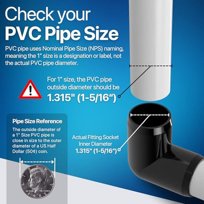 1” 90 Degree Elbow Furniture Grade PVC Fitting in Black, Made in USA, UV-Resistant, Impact-Proof, 1.315” Actual Socket Diameter (Pack of 4) - F00190E-BK-4 - color: Black