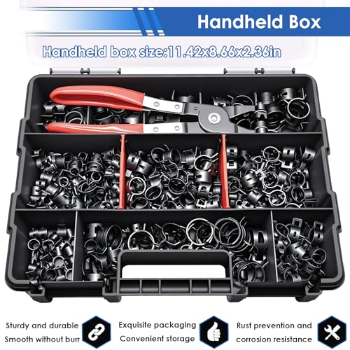 406Pcs 6-25mm Spring Band Hose Clamps With Plier 13-sizes Constant Tension Hose Clamp used for Fuel Line，Vacuum Hose，Air Hose - size: 6-25mm 406pcs