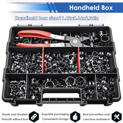 406Pcs 6-25mm Spring Band Hose Clamps With Plier 13-sizes Constant Tension Hose Clamp used for Fuel Line，Vacuum Hose，Air Hose - size: 6-25mm 406pcs