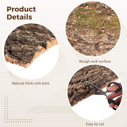 4 Pcs Cork Terrarium Background, 15.7 x 11.8 in Reptile Cork Bark Mat, Natural Cork Bark Climbing Sheet, Cut to Fit Bark Backdrop Wall Decor for Aquarium, Vivarium, Reptile Habitat