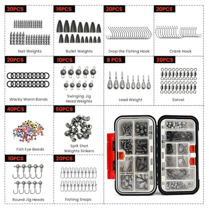 Fishing Tackle Box - 264pcs Complete Fishing Gear Kit, Tackle Box Organizer with Tackle Included, Fishing Hooks, Fishing Weights etc, Fishing Accessories for Bass Trout Crappie, Fishing Gift for Men
