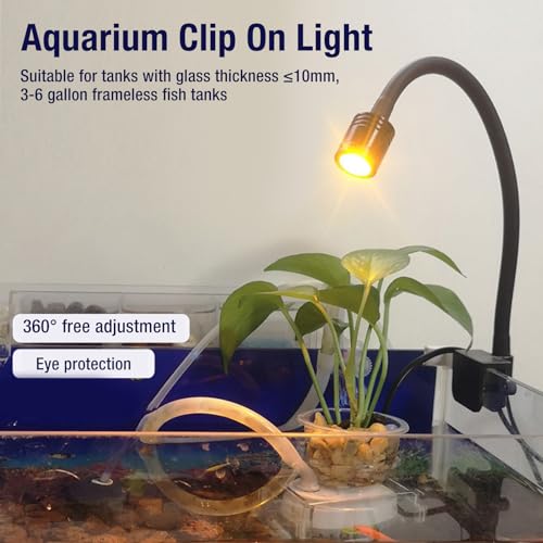 Aquarium Clip On Light for 3-6 Gallon Tanks – 360° Adjustable LED with USB Power (Warm Light) - size: Warm Light