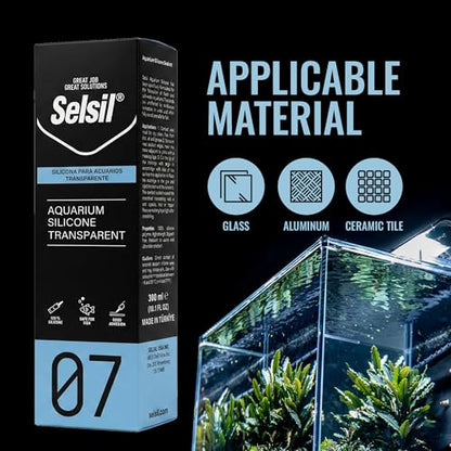 SELSIL Aquarium Silicone Sealant Clear, High Elasticity, Safe for Fish, 100% Solvent Free, 100% Non-Toxic, Fresh and Saltwater, 10.14 Fl oz. (300 ml) Transparent (2 Pack)