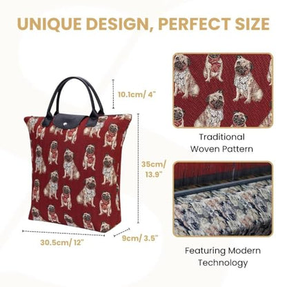 Signare Tapestry Foldable Tote Bag Reusable Shopping Bag Grocery Bag - color: Pug