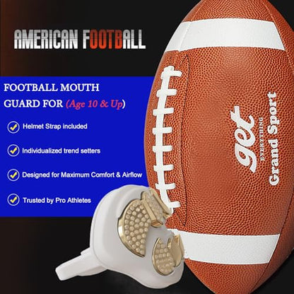 LeCool Football Mouth Guard with Connected Strap- 3D Beast Chrome Adult and Youth Mouth Guard-Mouth Piece for Sports for Maximum Air Flow and Teeth Protection - color: White