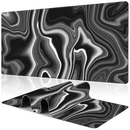 Black and White Marble Desk Mat,Large Marble Ink Texture Gaming Keyboard Mouse Pad,Non-Slip Rubber Base Desk Pad Thick Stitched Edges Waterproof Mousepad Mouse Mat 31.5"x11.8" - color: Black and White Marble
