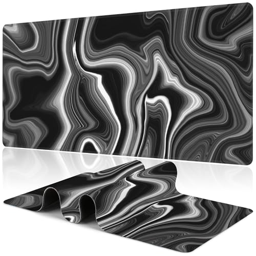 Black and White Marble Desk Mat,Large Marble Ink Texture Gaming Keyboard Mouse Pad,Non-Slip Rubber Base Desk Pad Thick Stitched Edges Waterproof Mousepad Mouse Mat 31.5"x11.8" - color: Black and White Marble
