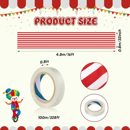 1 Pack Circus Halloween Decorations 32 Inch x 16 ft Red and White Hanging Banner with Tape Ceiling Decor for Carnival Birthday Classroom Circus Theme Party Decorations - style: Carnival