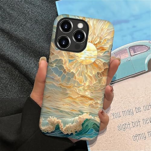 ZHEGAILIAN Case for iPhone 16 Pro Max,Ocean Waves Sun Rays Stained Glass for 2 in 1 Hard Shell + Soft Silicone,Shockproof Bumper Drop Protective Case for iPhone 16 Pro Max