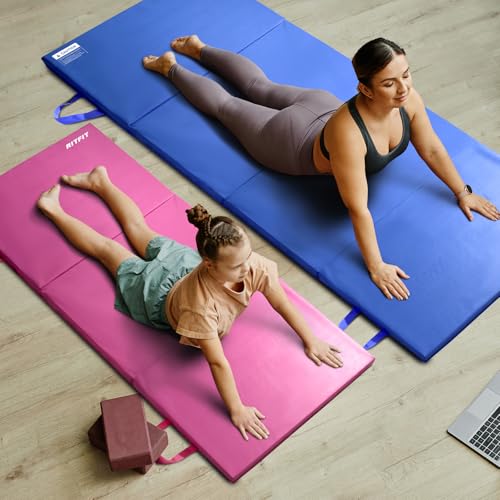 RitFit Upgraded Folding Exercise Mat, 2 Inch Thick Gymnastics Mat - color: Blue(3' x 6')