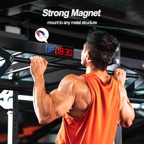 ANJANK Small Portable Gym Timer Clock, Strong Magnet, Workout Interval Timer with Powerful Battery, Stopwatch, Remote Control, Adjustable Brightness, Fitness Digital Timer for Home/Garage/Boxing