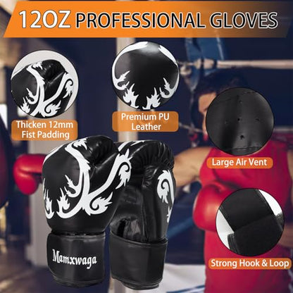 4FT Canvas Punching Bag for Adults, Hanging Boxing Heavy Bag with 12oz Gloves for Kickboxing Muay Thai Max Load-Bearing 180 Lbs(Unfilled)