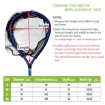 Rubber Coated Replacement Fishing Net Hook Resist for Landing Net, 24" to 36" Deep Net for Larger Catches - size: S:20.5"Dia.-24"Depth-66"Circumference