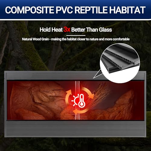 68 Gallon Reptile Enclosure, 48x18x18 Reptile Tank Terrarium, 48" Wide Large Lightweight Wood & Plastic Eco Composite Reptile Habitat Lounge for Ball Python Bearded Dragon Gecko Turtle Snake - size: 48x18x18 inch